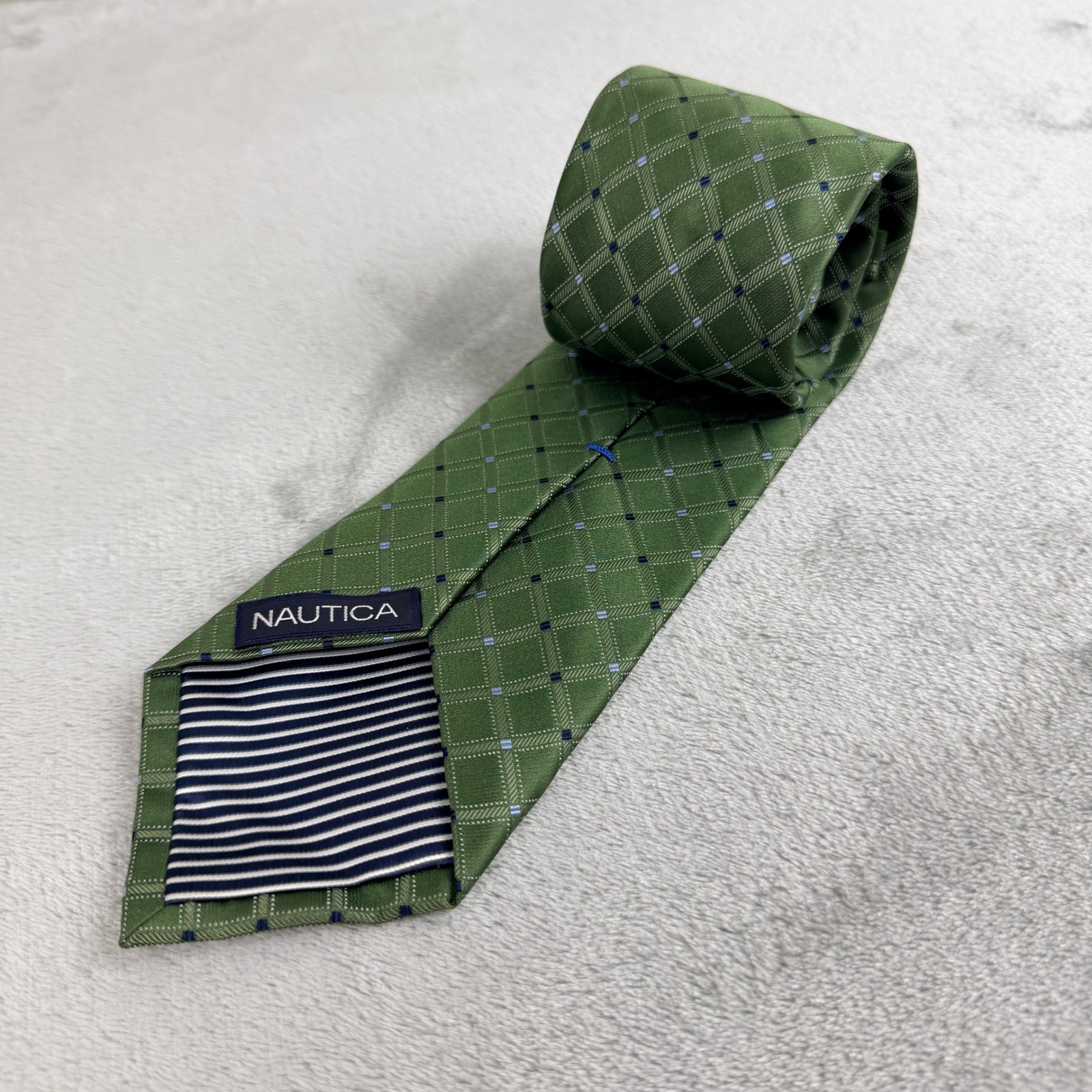 Nautica Mens Green Plaid Check Silk Necktie